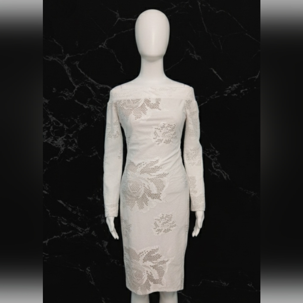 Va Va Voom Off-The-Shoulder Lace Eyelet Midi Dress Cream Size Medium